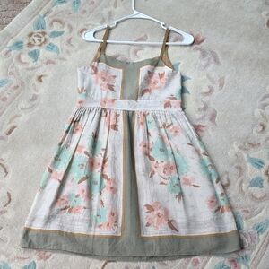 Floral Silk / Cotton Dress with Pink and Green Accents
